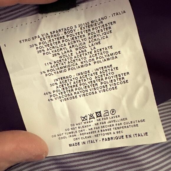 Etro Milano Blazer Purple Tweed Wool Blend Two Button Closure Jacket - Picture 7 of 7